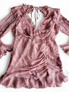 ASOS Blush Pink Floral Ruffled V-Neck Mini Dress Size 12